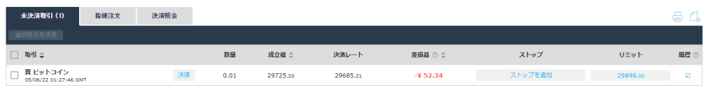 iForexの仮想通貨売買画面